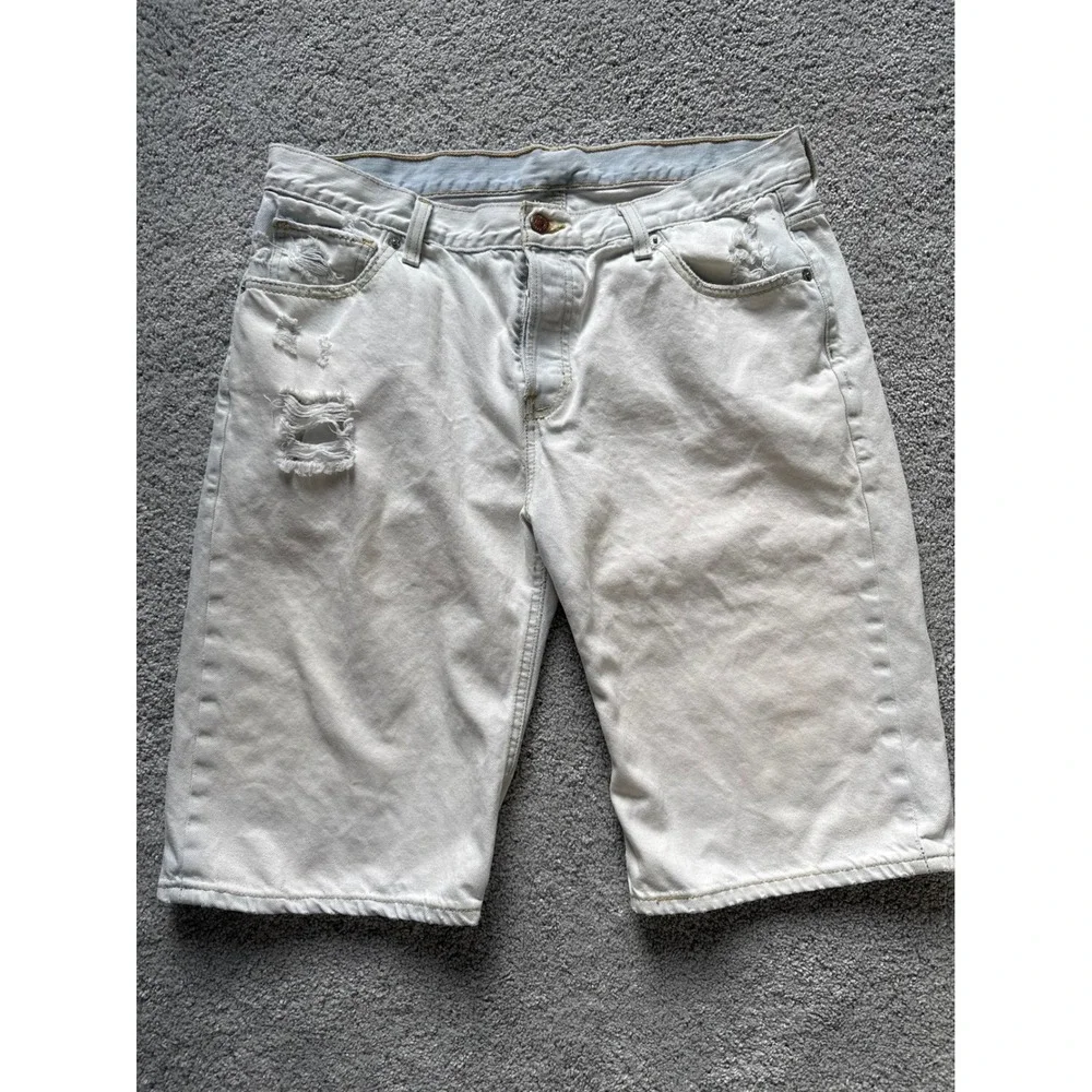 Levis Mens Distressed‎ Denim Shorts Light Wash Button Fly Ripped Size 11 Medium